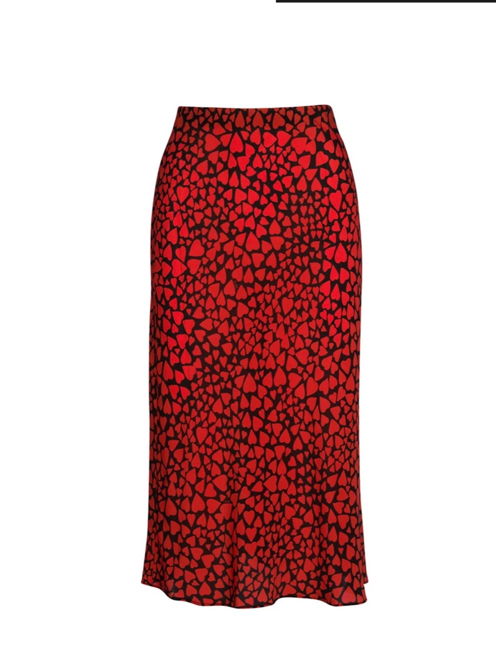 Red & Black Heart-Print Midi Skirt